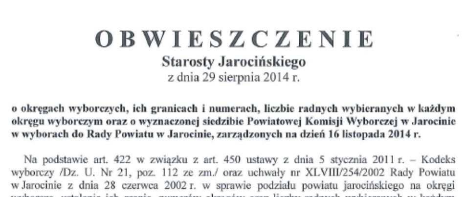 Obwieszczenie Starosty Jarocińskiego z dnia 29 sierpnia 2014 r. 