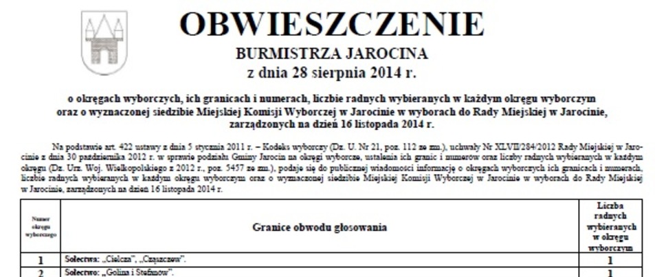 Obwieszczenie Burmistrza Jarocina z dnia 28 sierpnia 2014 r.